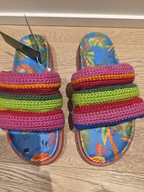 FARM Rio Colorful Crochet Strap Slide Sandals - Multi Color Size 41 11US